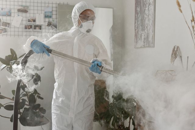 a person fumigating an apartment